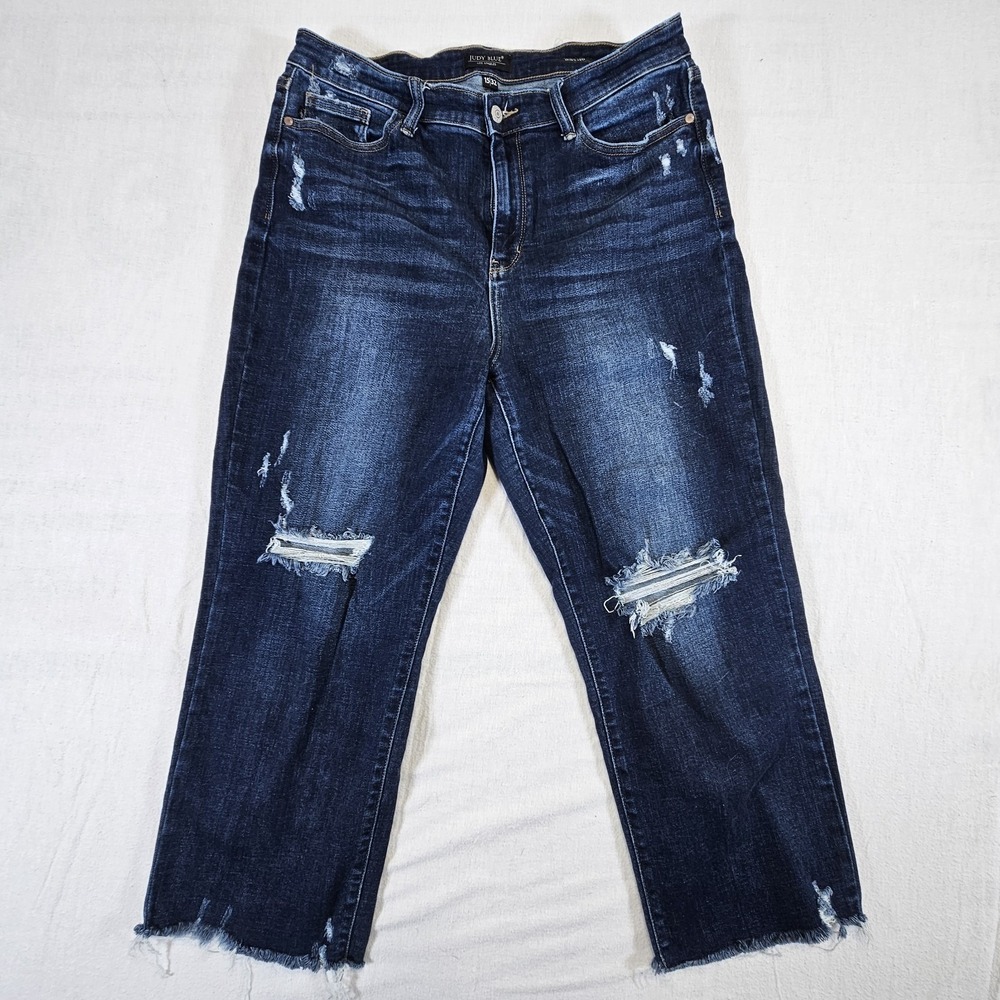 Judy Blue Jeans Women's 15/32 Wide Leg Stretch Denim Distressed
